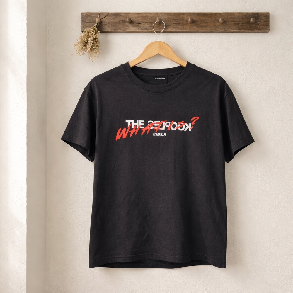 $125 The Kooples Paris Black Short-Sleeve Graphic Tee with Red and White Print